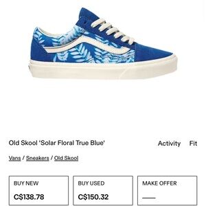 Vans (5 Men USA) 6.5 Women USA Sneaker Old Skool Solar Floral True Blue Unisex